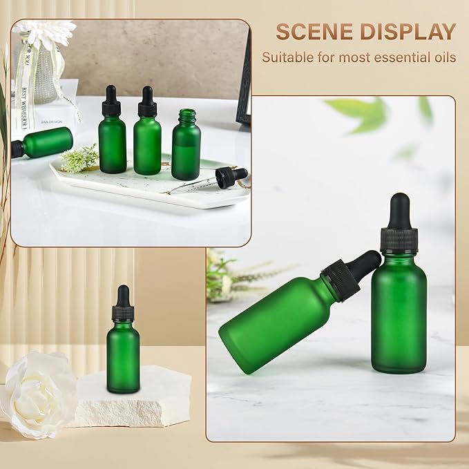 NOOEEISS 12 Pcs, 1oz Dropper Bottle, Green Glass Eye Dropper Bottle, Tincture Bottles with Dropper, Pretty Finish, Leak-Proof Design, Stronger Suction for All Kinds of Mixed Liquids