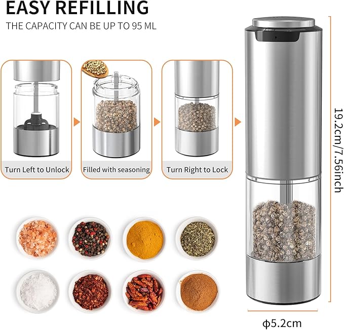 CIRCLE JOY Rechargeable Electric Salt and Pepper Grinder Set and Gravity Electric Salt and Pepper Grinder Set Rechargeable