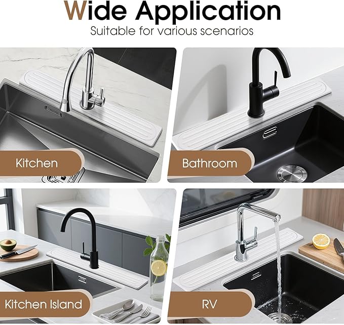 Snuggery Diatomite Faucet Mat Splash Guard - Quick Dry Stone Mat Sink Tray 23.6"x4" – Super Absorbent Non-Slip Faucet Drip Mat Around Faucet – Drying Stone Protector for Kitchen Sink Bathroom