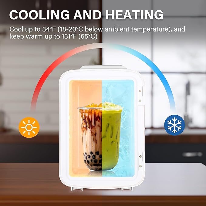 HealSmart Portable Mini Fridge, 4 Liter 6 Can Cooler and Warmer Compact Refrigerators 100% Freon-Free & Eco Friendly for Drinks, Food, Medications, Cosmetics, Skincare, White