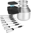 Magnetic Measuring Cups and Spoons Set, 7 Stainless Steel Measuring Cups and 7 Rectangular Metal Teaspoon with 1 Leveler for Cooking & Baking (Black)