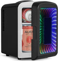 Antarctic Star Mini Fridge 4 Liter/6 Cans Portable Mini Compact Refrigerator with Gaming Light, for Bedroom,Car,Office and Dorm, Small Cooler for Cosmetics, Beverage and Food, Black