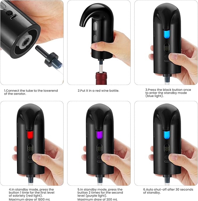 BLUBYEES Electric Wine Aerator, Decanter & Dispenser – USB Rechargeable, Gift for Christmas, Housewarming, Birthday, Wedding, Anniversary, and Retirement, Ideal for Wine Lovers, Men and Women