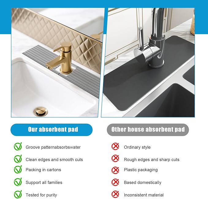 Faucet Mat for Kitchen Sink, Stone Faucet Mat for Kitchen Tray 17.71*3.94*0.35in Square Hole Prevents Moisture Buildup, Suitable for Bathroom Countertop Faucets Around Sink (dark grey Short Version)
