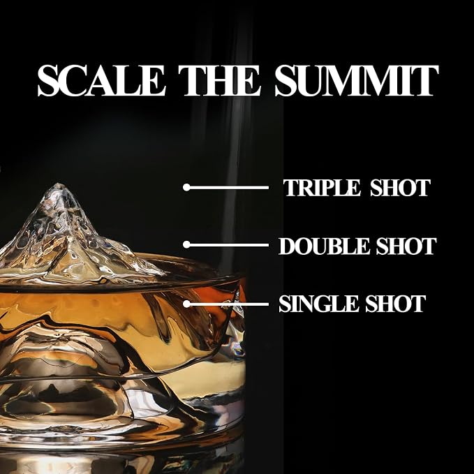 LIITON The Peaks Heavy Crystal Whiskey Glasses Gift Set of 4, Thick Freezable Bourbon Glass 1lb Each, Premium Whiskey Gifts for Men, Frozen Crystal Chills Cocktails, 10 oz