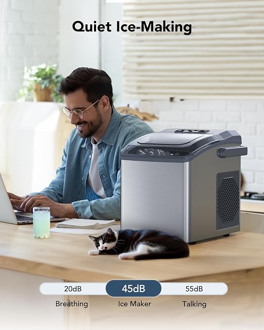 Ice Makers Countertop - Ice Maker Machine 6 Mins 9 Bullet Ice, 26 Lbs/24 Hrs, Portable Countertop Ice Maker with Self Cleaning Function, Ice Maker for Home/Kitchen/Party, Stainless Steel