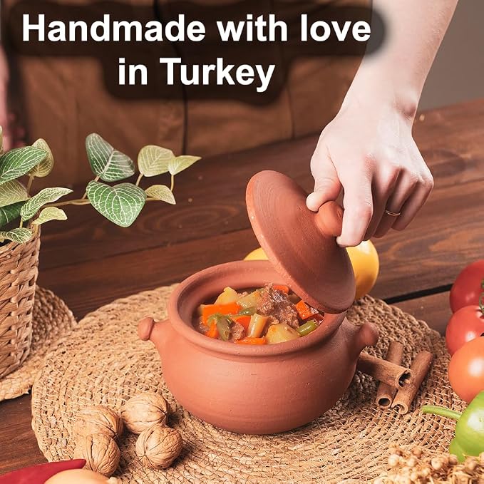 Small Earthenware Clay Mud Eathern Terracotta Cooking Pot Pottery Cazuela Cookware with Lid Natural Stovetop Stove Top Stone Stew Rice Unglazed Mexican Indian Kitchen Oven Terra Cotta Handcrafted Traditional Healthy (0.6 Quarts - Size1)
