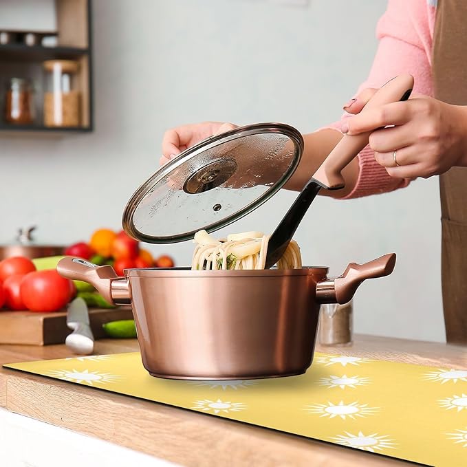 2 in 1 Table Runner Trivet for Hot Pots and Pans Heat Resistant Non Slip Waterproof 39 x 12 Inch Decorative Table Protector for Kitchen Countertop Simple Yellow Sun