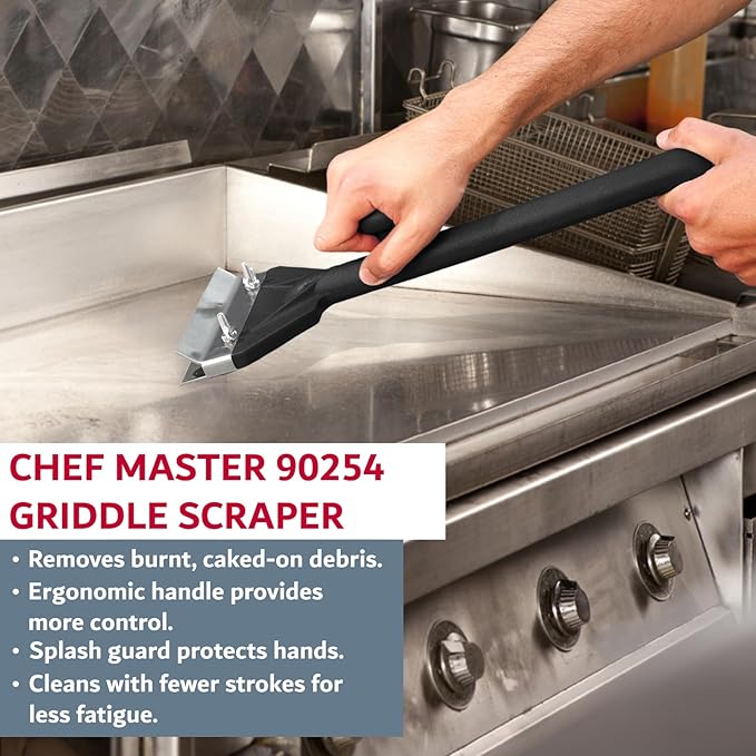 Chef Master Griddle Scraper & Flat Top Grill Cleaner - Griddle Cleaning Kit - Stainless Steel Flat Grill Scraper Tool for Diners, Restaurant, Food Truck - Grilling Accessories - 90254