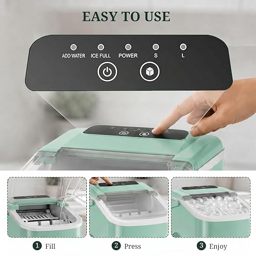 Ice Maker Countertop, Portable Ice Machine with Handle, Basket & Scoop, 26Lbs/24Hrs, 9 Bullet Ice Cubes Ready in 6–8 Mins, 2 Ice Sizes, Self-Cleaning, Quiet Compact for Home Kitchen Office RV Camping