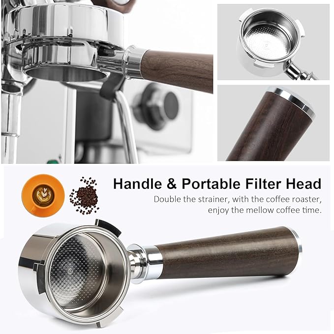 51mm 3 Ear Bottomless Portafilter for De Longhi EC680 EC685 EC885, Davonpha Professional Espresso Portafilter wi th Stainless Steel Basket & Black Rosewood Handle