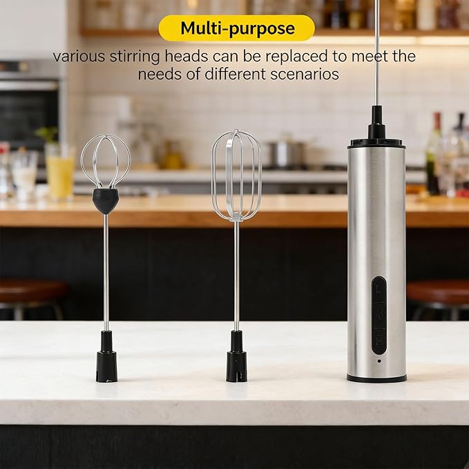 Haofy Milk Frother Wand, USB Rechargeable Stainless Steel Handheld Electric Whisk with Compact Portable Design for Coffee Lattes Cappuccino Hot Chocolate
