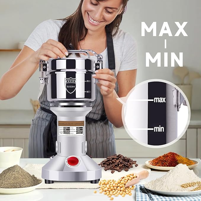 Goldtouch 550g Grain Mill Grinder 2000W Electric Stainless Steel Grain Grinder High-Speed Pulverizer Powder Machine for Dry Wheat, Oats, Corn, Pepper and Coffee Beans (550g Stand Type)