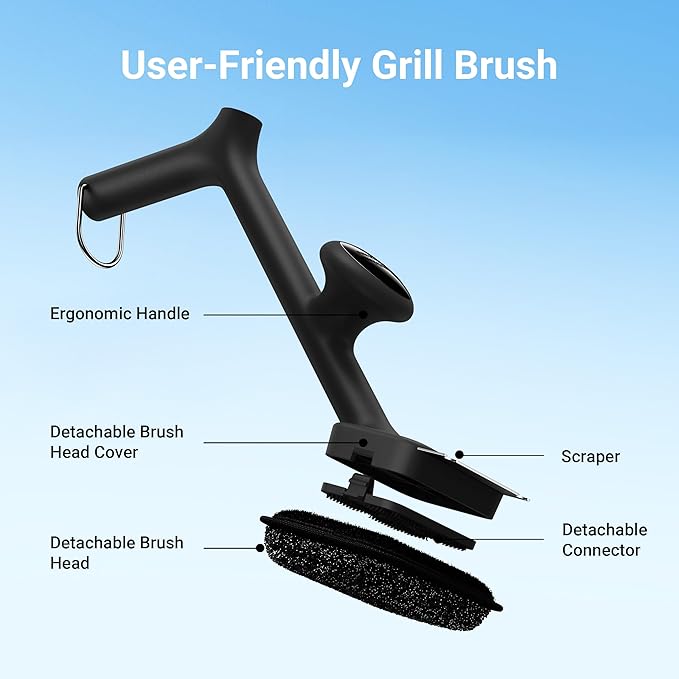 ThermoMaven Bristle-Free BBQ Grill Brush - No Wire Risk Steam Cleaner Removes Burnt Grease Fast - 17" Cool-Touch Handle, Scraper & 3 Replaceable Heads for Gas, Charcoal & Cast Iron