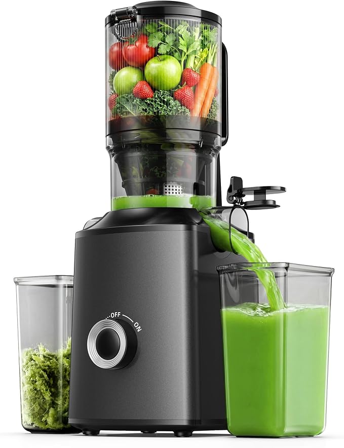 Cold Press Juicer, EUHOMY 5.3" Wide Feed Chute Juice Extractor Machine with 400W, High Juice Yield, Slow Masticating Juicer for Whole Vegetables & Fruits
