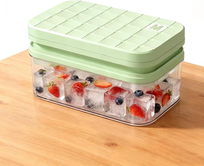 Silicone Ice Cube Trays with Lid and Bin - BPA-Free, Stackable, Release for Easy Ice Making, Portable with Handle, Perfect for Cocktails and Iced Coffee (Dopamine Color)
