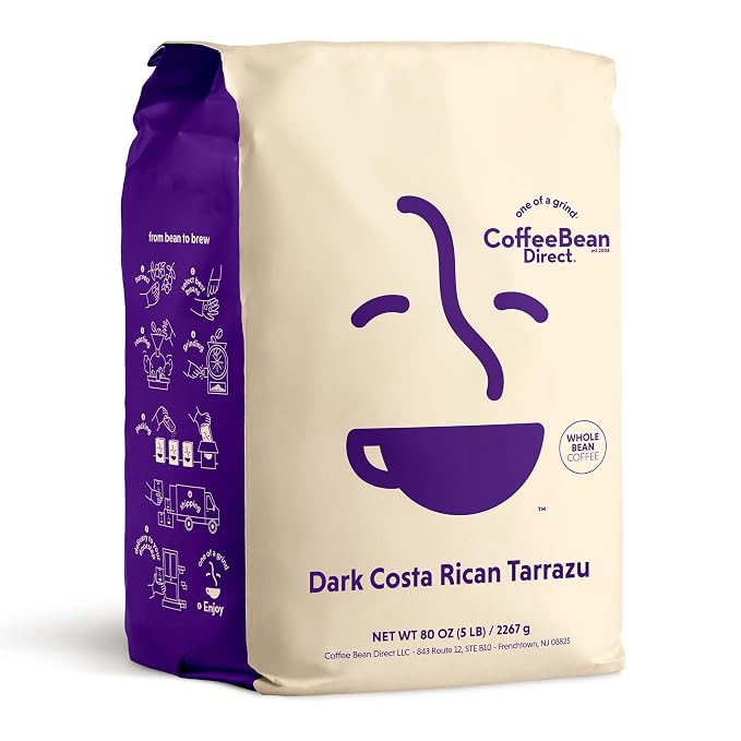 Coffee Bean Direct Dark Costa Rican Tarrazu, Whole Bean Coffee, Single Origin Arabica Coffee, Dark Roast, 5 Pound Bag (Pack of 1)