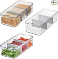 iDesign Large Fridge Organizer Bin with Removable Divider and Lid - Set of 3 - Clear/Gray
