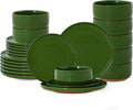 24 Piece Dinnerware Set, Dual Glaze Stoneware Plates and Bowls Sets, Modern Dinner Plate, Salad Plate, Cereal Bowl, Dish Set for 8, Microwave and Dishwasher Safe, Forest Glaze Green