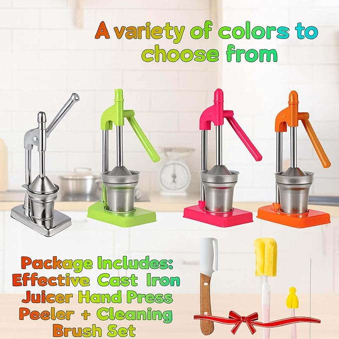 Manual Juicer Hand Press, Effective Cast Iron Juicer Hand Press, Heavy Duty Stainless Steel Manual for Fresh Lemonade and Orange Juice, Easy to Use and Clean, Home and Kitchen Essentials