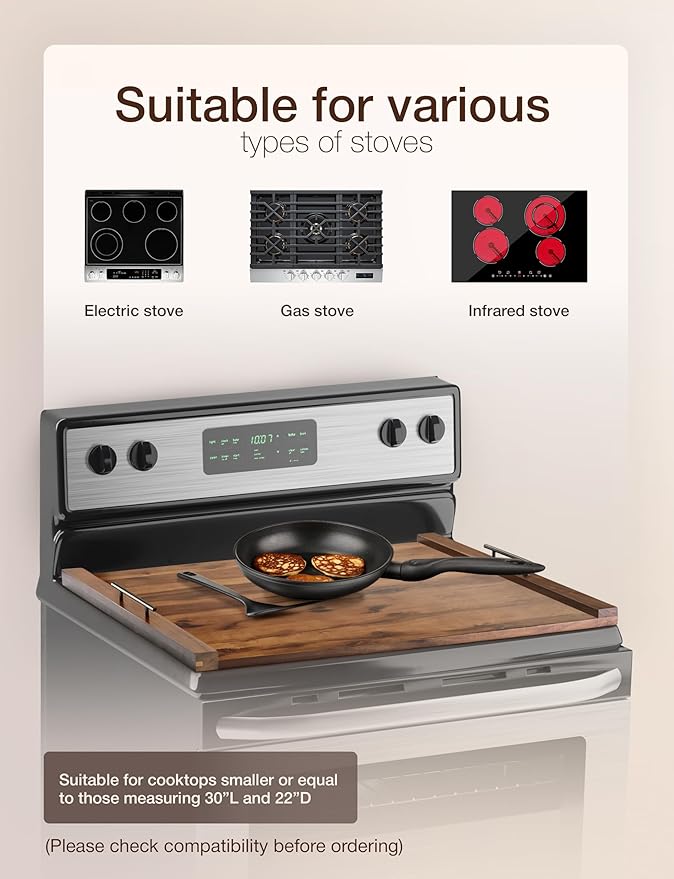 TIDITA Acacia Stove Top Covers for Electric Stove - Wooden Noodle Board for Gas Stovetop - Stove Top Covers for Gas Burners - Wooden Kitchen Sink Cover for Counter Space & Decorative Tray (Walnut)