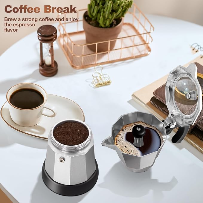 Electric Aluminum Moka Pot 3-6 Cup 150-270ml Espresso Maker with Detachable Base Ideal Coffee Makers for Home MochaPot Italian and Cuban Café Coffeemaker Espressomaker CoffeePot Silver