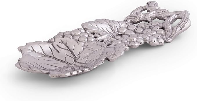 Arthur Court Grape Pattern Spoon Rest - Aluminum Metal Decorative - Holder for Kitchen, Spatula Ladle, Brush and Other Cooking Utensils 8.5 inch x 3.5 inch