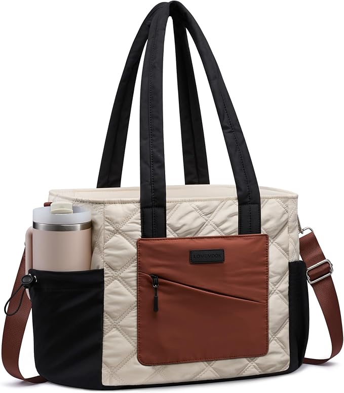LOVEVOOK Lunch Box for Women, Quilted Insulated Lunch Bag Tote with 40oz Water Bottle Holder, Large Leakproof Cooler Bag for Women with Shoulder Strap, Work Office Nurse Teacher Picnic Travel