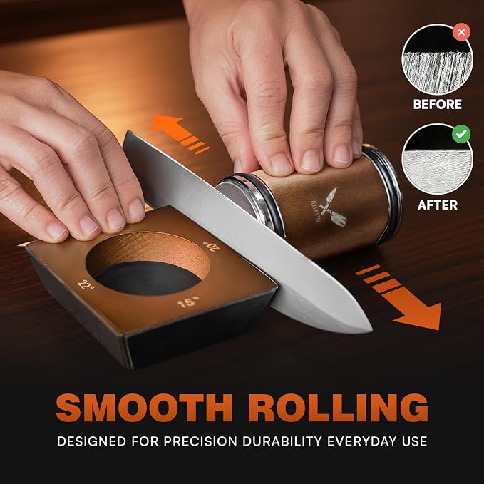 Rolling Knife Sharpener - 400/1000/3000 Grit Diamond & Ceramic Discs Leather Strop & Anticut Gloves | Knife Sharpener for All Knives