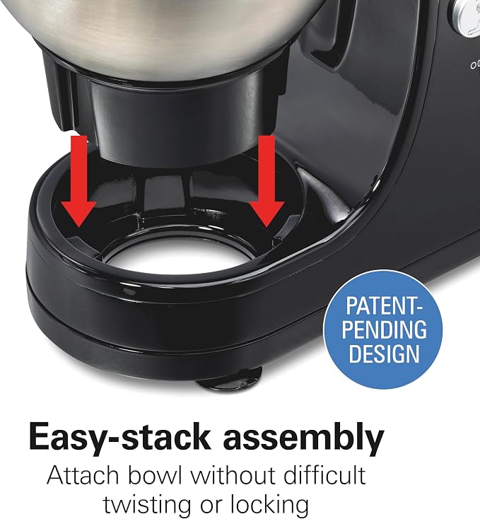 Hamilton Beach 4 Quart Electric Stand Mixer With 7 Speeds | Planetary Mixing For Full Bowl Coverage | Bowl Scraper | Splash Guard | 300 Watts | Whisk, Flat Beater, Dough Hook | Black