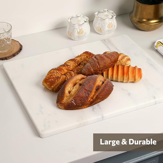 Marble Cutting Board, 16 x 20 Inch Marble Slab, Pastry Board With Non-Slip Feet For Baking, Cheese, Chocolate, Gifts For Housewarm, Aura Calacatta