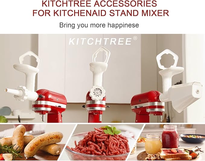 KITCHTREE Fruit & Vegetable Strainer Attachment Set for KitchenAid - Includes Food Grinder Attachment and Sausage Stuffer Tubes, Compatible with KitchenAid Stand Mixers