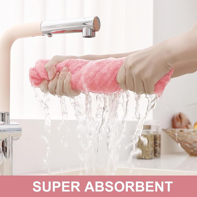 Homaxy Premium Cotton Kitchen Towels 16"x 28", Large Natural Ring Spun 390 GSM Dish Towels, Super Absorbent Terry Kitchen Hand Towels, Soft Tea Towels with Hanging Loop, Pure Pink Design, 8 Pack