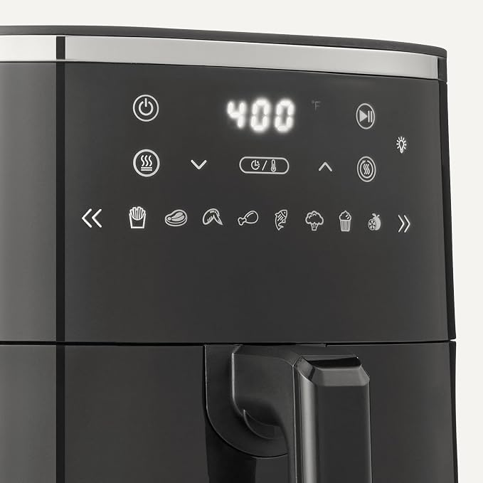 Amazon Basics 6-Quart Digital Air Fryer with Easy View Window, 8 Preset Menus, Digital Touch Panel, Ceramic Nonstick Coating, 140℉-400℉ Temperature Range, 1550W, Black