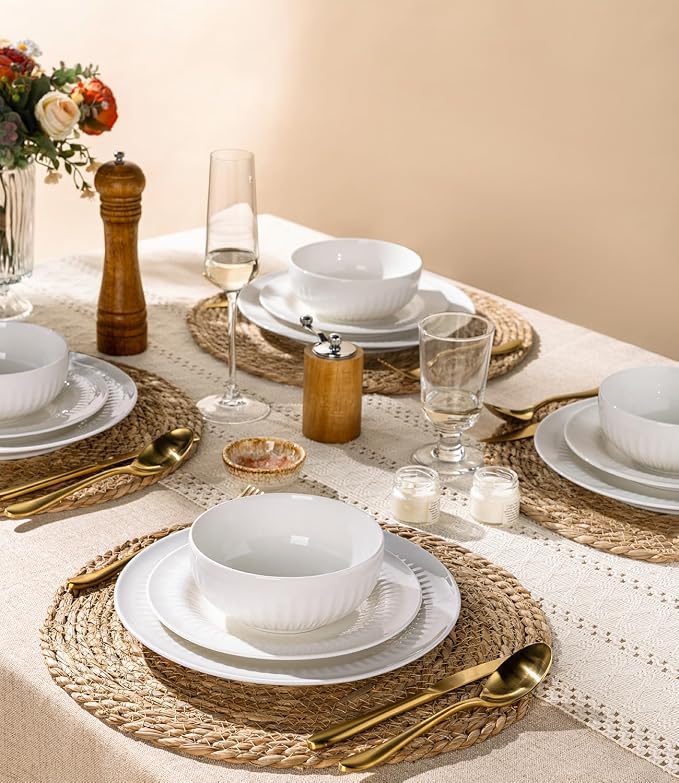 LeRatio Ceramic Dinnerware Sets for 6,Porcelain Plates and Bowls Sets,Handmade Reactive Glaze Dishes Set, Oven&Dishwasher & Microwave Safe,Service for 6