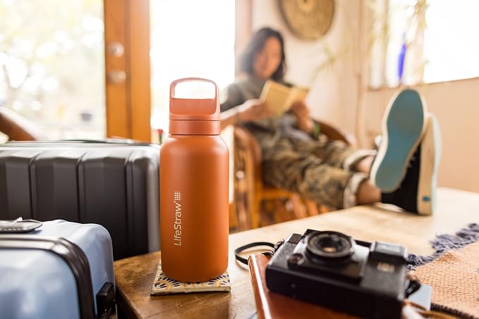 LifeStraw Go Series — Insulated Stainless Steel Water Filter Bottle for Travel and Everyday Use removes Bacteria, Parasites and Microplastics, Improves Taste, 1L, Nordic Noir'