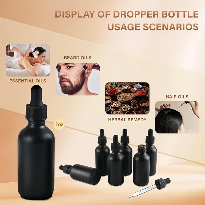 NOOEEISS 6 Pcs, 2oz Dropper Bottle, Black Glass Eye Dropper Bottle, Tincture Bottles with Dropper, Pretty Finish, Leak-Proof Design, Stronger Suction for All Kinds of Mixed Liquids