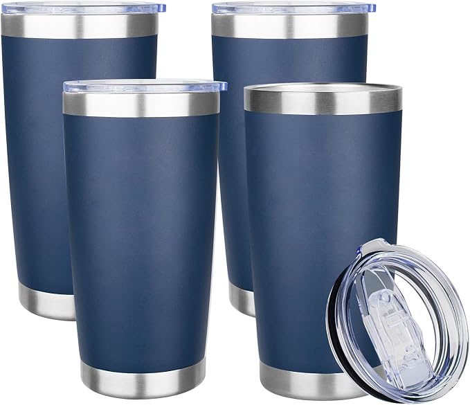20oz Tumbler with Lid Stainless Steel Insulated Tumblers Travel Coffee Tumbler Bulk Double Wall Vacuum Insulated Water Cup Gifts for Christmas Women Men Her Him Home Office(Navy, 4pack)
