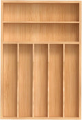 Silverware Organizer, Bamboo Kitchen Drawer Organizer, Utensil Holder, Cutlery Tray & Spoon Flatware Storage with Grooved Drawer Dividers (11''W x 16''D)