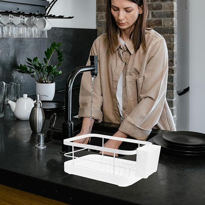 Garneck Kitchen Dish Drying Rack Over Sink, White Large Capacity Plate and Bowl Drainer with Chopstick Holder, Countertop Storage Organizer for Home Kitchen, Holds 9 Plates and 12 Bowls