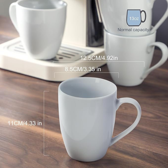 13 Oz Coffee Mugs Set of 4 Ceramic Coffee Mug White Coffee Cups Tea Cups New Home Office Restaurant Drinking Cup Sets Gift for Women Men Newlyweds Housewarming Wedding Party Christmas New Year Dinner