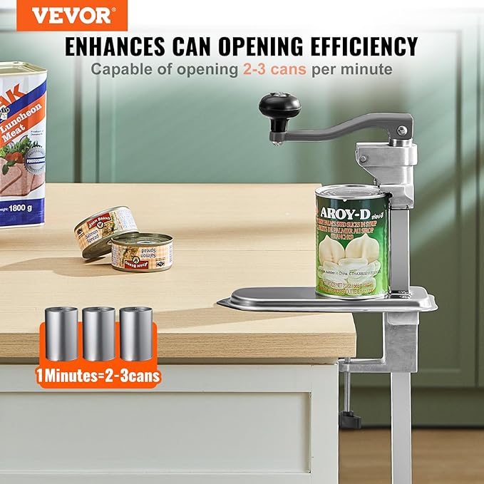 VEVOR Commercial Can Opener, Heavy-Duty Manual Tabletop Cans Opener for Cans Up to 11.8 in Height, Height-Adjustable Can Openers Fixed with Screws & Table Clamp, for Restaurant, Hotel, and Food Store