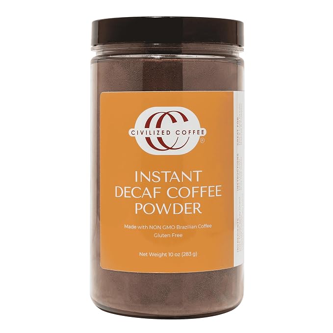 Civilized Coffee Instant Decaf Coffee Powder, 10 oz | Brazilian Decaf Coffee, Approximately 100 Servings, Dark Roast, Smooth Rich Flavor, Dissolves Instantly