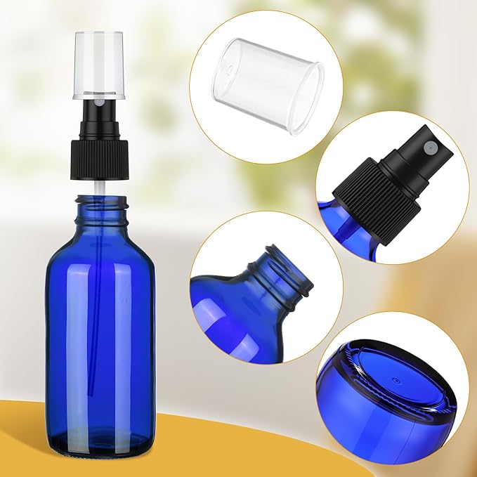 Maxcheck 50 Pieces 4oz Small Glass Spray Bottles for Essential Oil Empty Spray Mist Bottle Empty Fine Mist and Refillable Mister Refillable Liquid Containers for Perfumes, Cleaning (Blue)