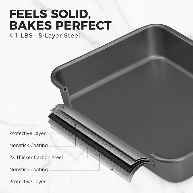 HONGBAKE Deep Baking Pans Set for Oven, Nonstick Rectangle Sheet Cake Baking Pans, 13/11/9 Inch Rectangular Oven Tray for Cooking Brownie Lasagna, Stackable Multi-Depth Bakeware, Black