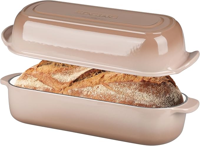 EDGING CASTING Enameled Cast Iron Loaf Pan with Lid, Bread pan, Dutch Oven Bread pan for Homemade Sourdough Bread Baking, 12.5x5.5 inch, 5qt, Mocha