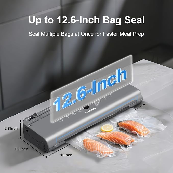 HOTSPIRE Food Vacuum Sealer Machine, Powerful & Continuous Vacuum Sealing for Kitchen Storage & Meal Prep, Wet & Dry Food Sealing, Detachable Upper & Lower Design for Easy Cleaning, Includes 50 Bags