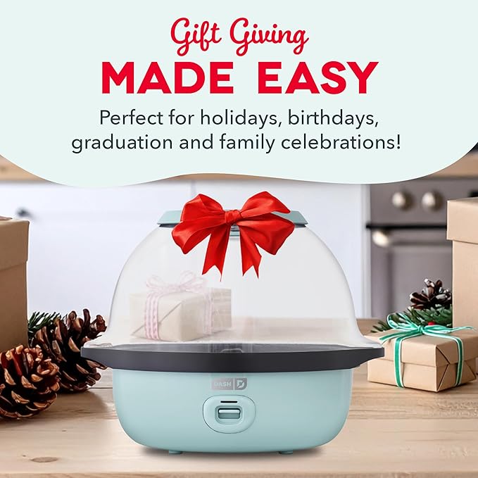 Dash SmartStore Deluxe Stirring Popcorn Maker - Hot Oil Electric Popcorn Popper with Butter-Warming Tray, Clear Serving Bowl, Storage Lid & Measuring Cup - 24 Cups, Aqua
