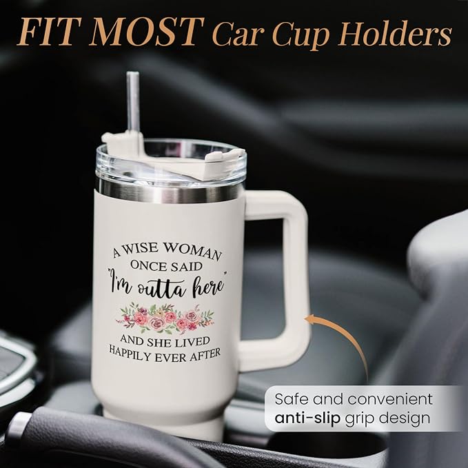 SANDJEST Retirement Tumbler 40oz Stainless Steel with Handle and Straw - Happy Retirement Gift for Coworkers & Colleagues