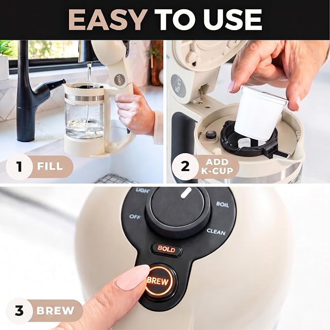VINCI Micro Café Smallest Single-Serve Coffee Brewer | Compatible with Keurig K-Cups, K-Pods | Glass Carafe | Enclosed Brewing for Hotter Coffee | Large Capacity Reusable Filter Cup Included (White)